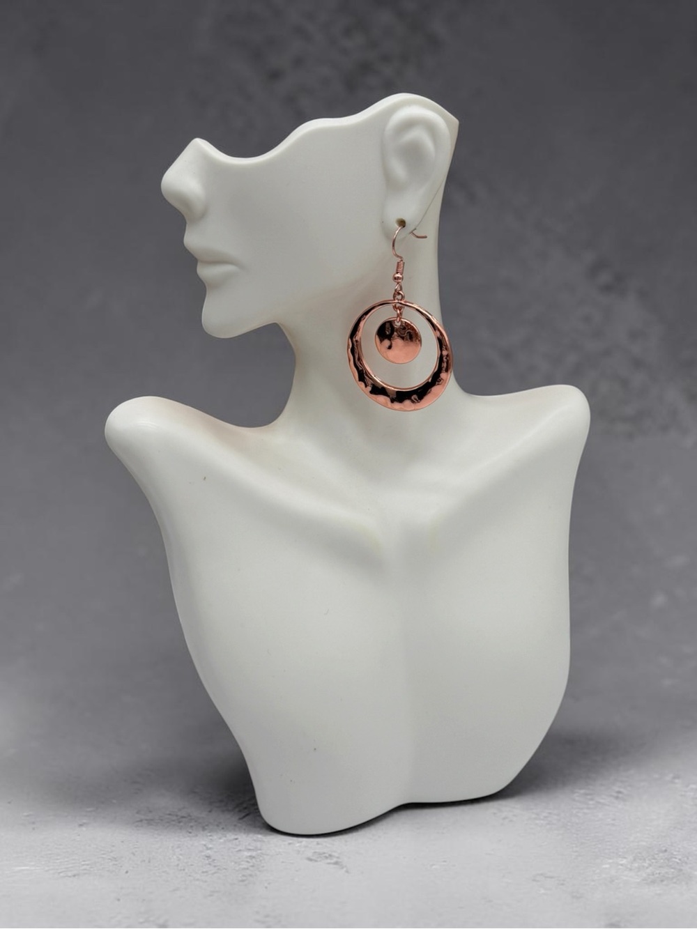 Rose Gold Copper Tone Hoop Hammered Dangle Earrings - Women Jewelry